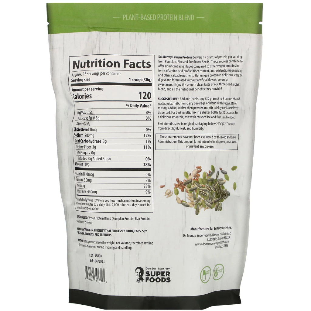 Vegan Protein Powder Unflavored 16 oz Pack of 3 N4782