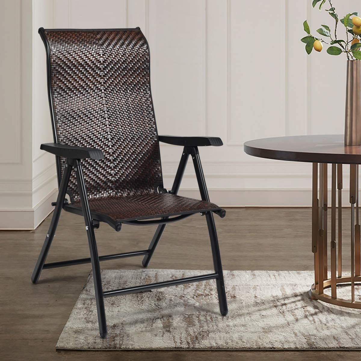 2 Piece Rattan Folding Reclining Chair with Adjustable Backrest M20759