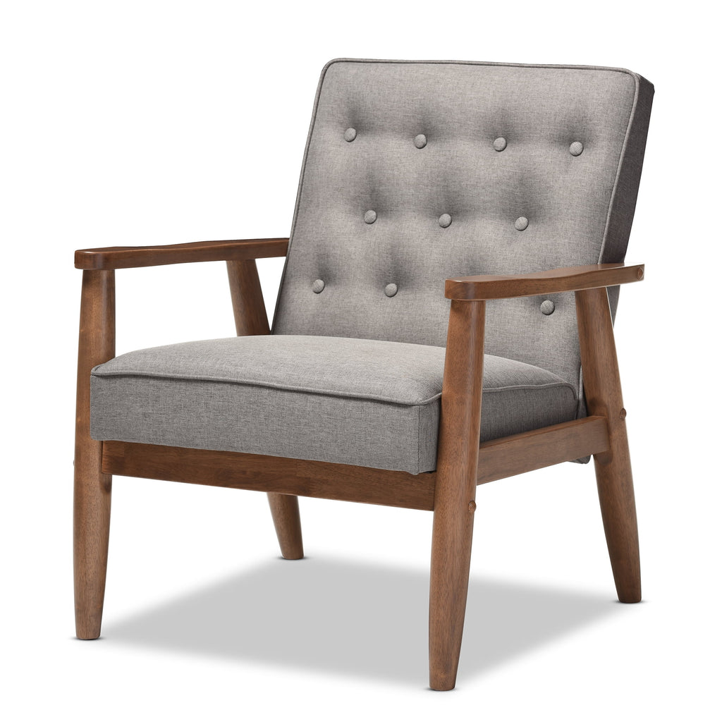 Grey Fabric Upholstered Wooden Lounge Chair Y7759