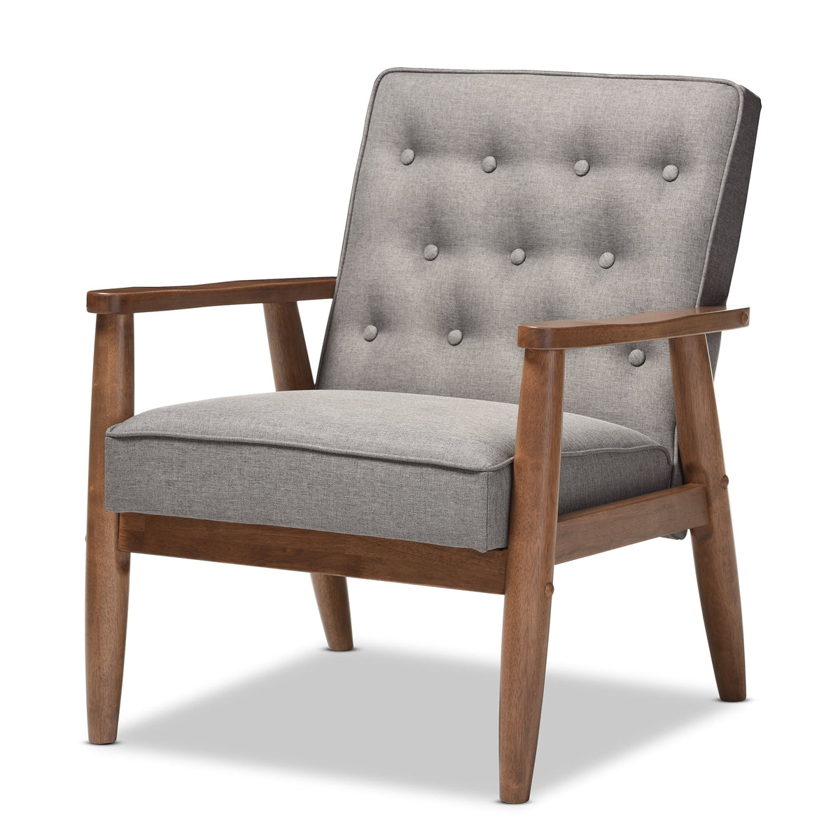 Grey Fabric Upholstered Wooden Lounge Chair Y7759