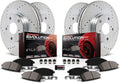 Front and Rear Carbon Fiber Brake Pads with Drilled & Slotted Brake Rotors Kit Q520