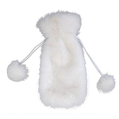 White Faux Fur Drawstring Wine Bottle Cover Bag M6018