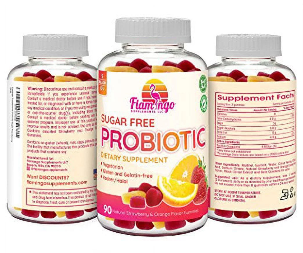 Sugar Free Probiotic Gummies 5 Billion CFU Vegetarian Kosher 90 Count M3221