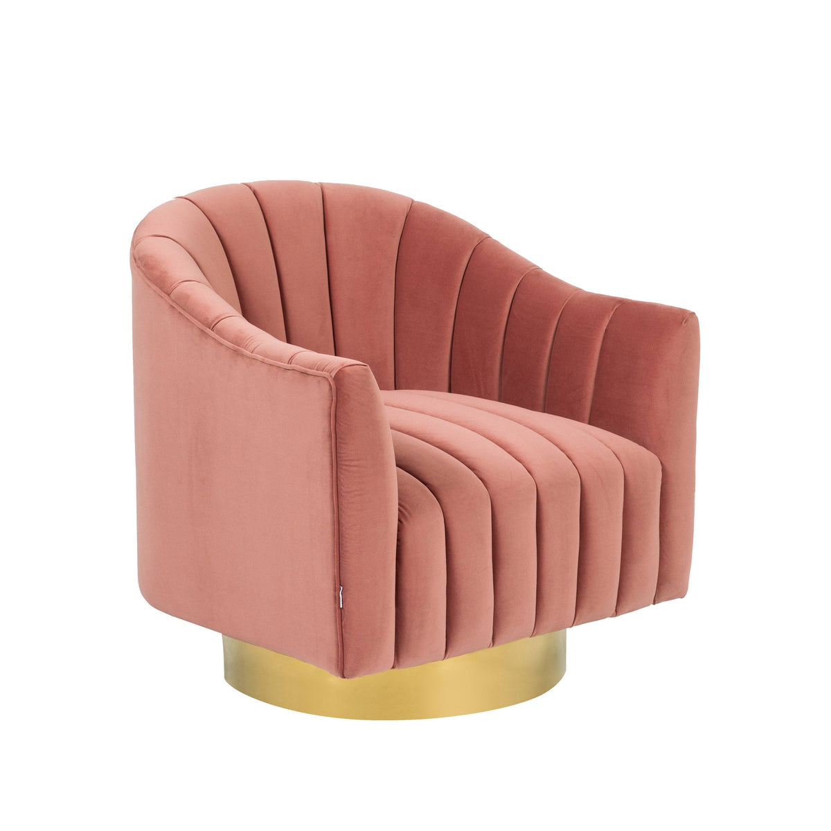 Velvet Upholstered Swivel Barrel Chair with Gold Base T57407