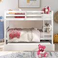 White Full Size Wooden Bunk Bed with Ladder and Trundle T9182