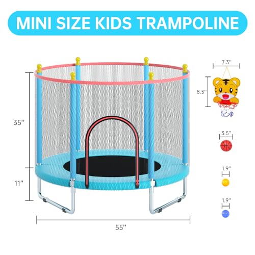 55" Trampoline with Safety Enclosure Net and Basketball Hoop E4034