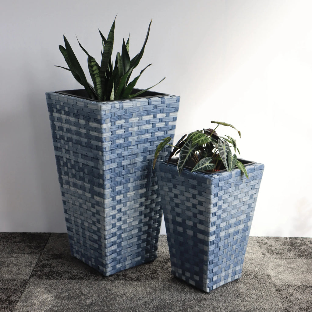 Set Of 2 Rectangular All-Weather Wicker Planter With Plastic Liner J204669