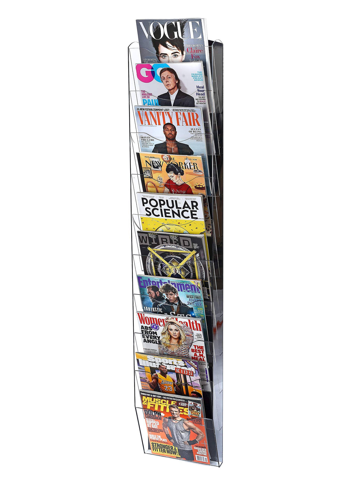 51" x 10" Hanging Magazine Rack with Adjustable Pockets Black Y857