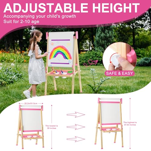 Adjustable Wooden Kids Art Easel with White Board and Chalk Board J30616