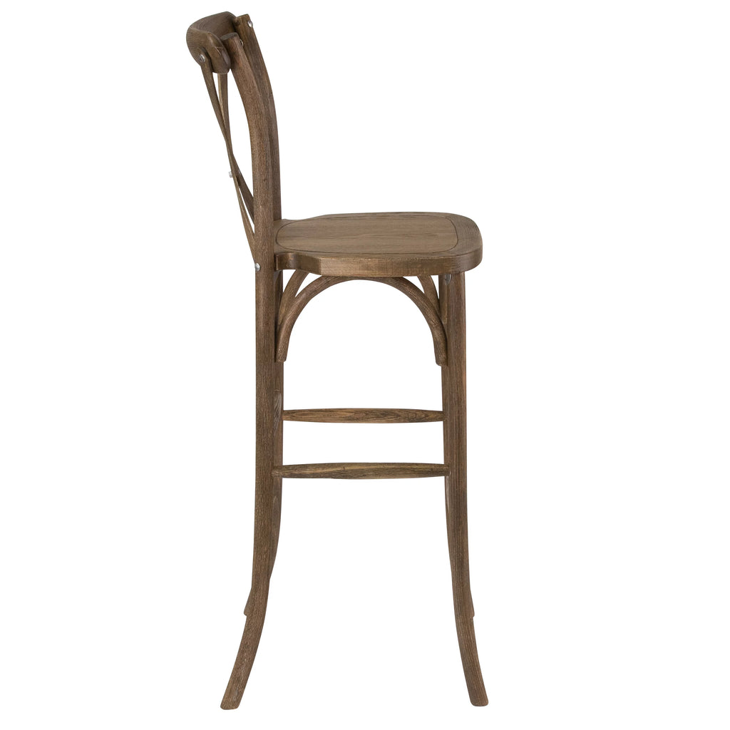 Dark Antique Wood Cross Back Barstool W713