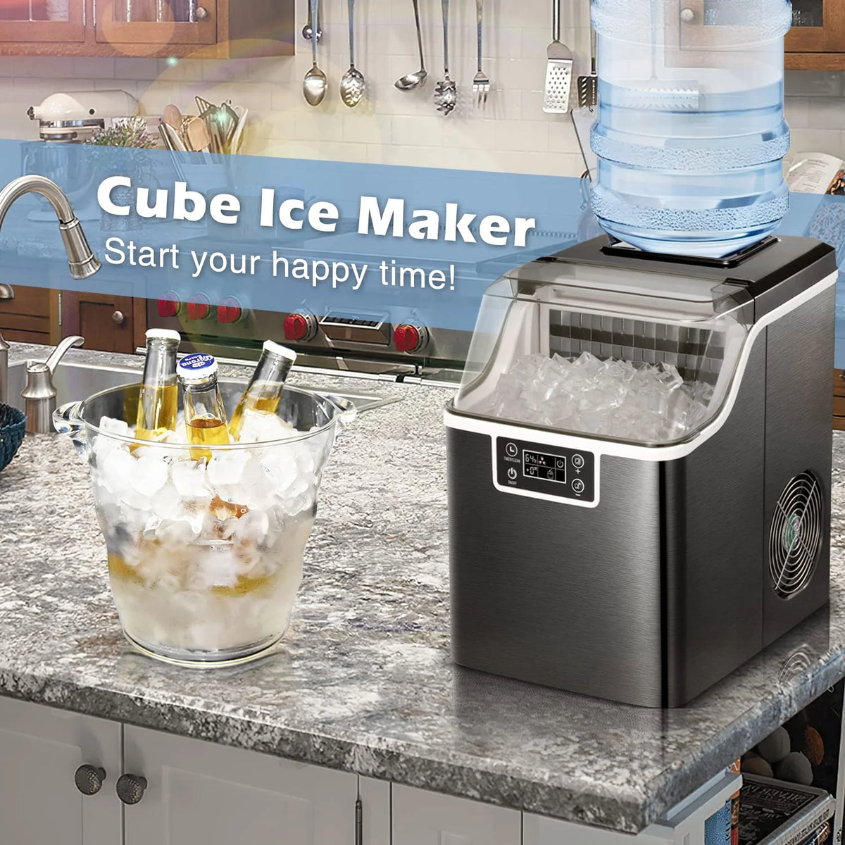 44Lbs/24H Self-Cleaning Portable Compact Ice Maker with Ice Scoop & Basket P802