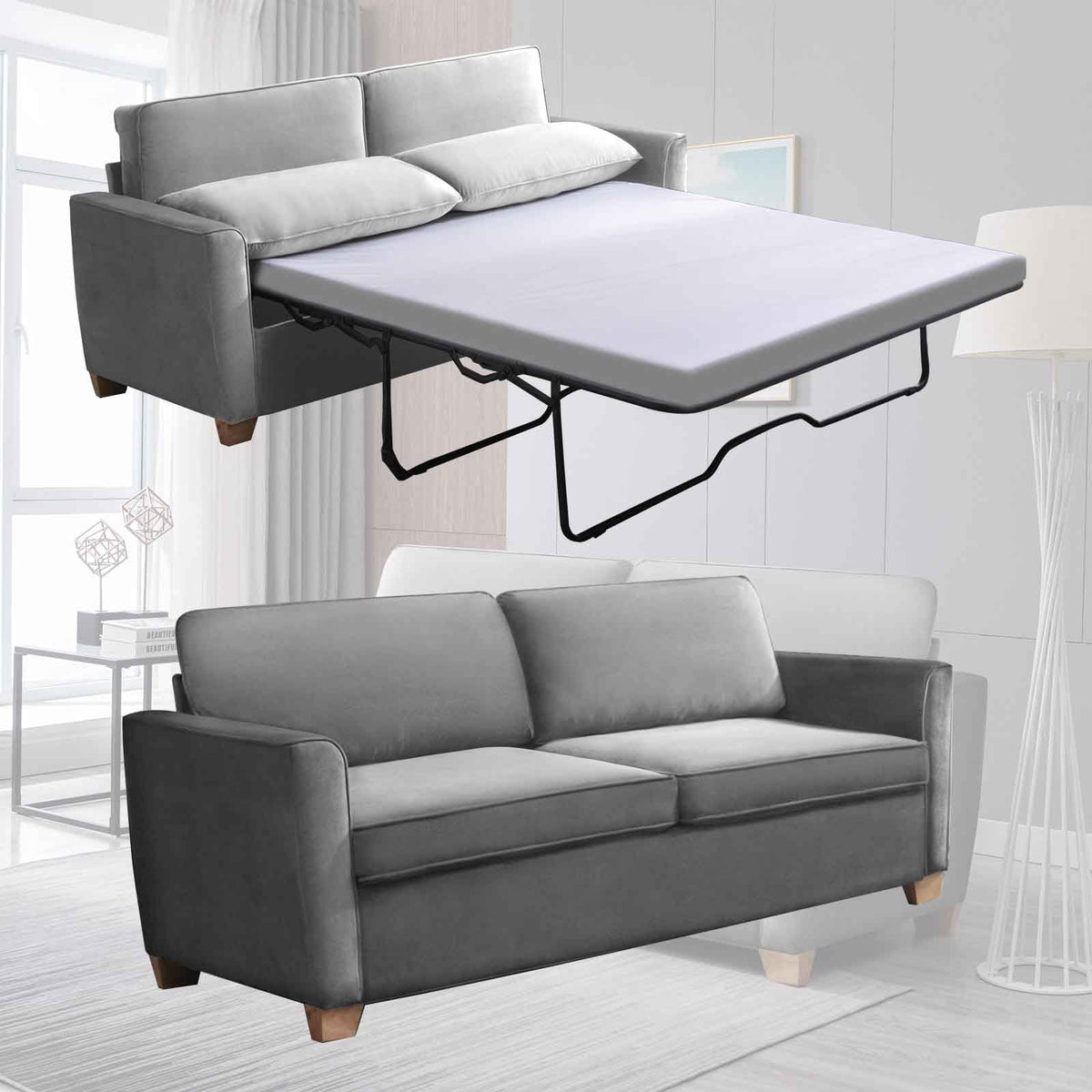 Velvet Full Size Pull Out Sofa Bed F24761