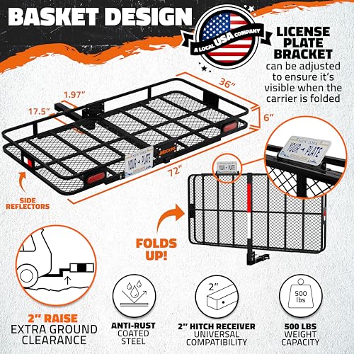 72"x36"x6" Folding Trailer Hitch Cargo Carrier with Waterproof Cargo Bag Z762