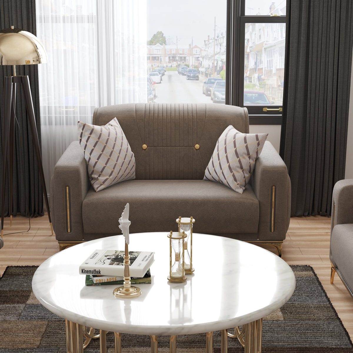 Brown Microfiber Sleeper Loveseat J59934