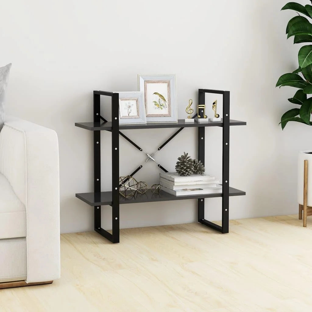 2-Tier Small Bookshelf Book Cabinet Gray Engineered Wood L83388