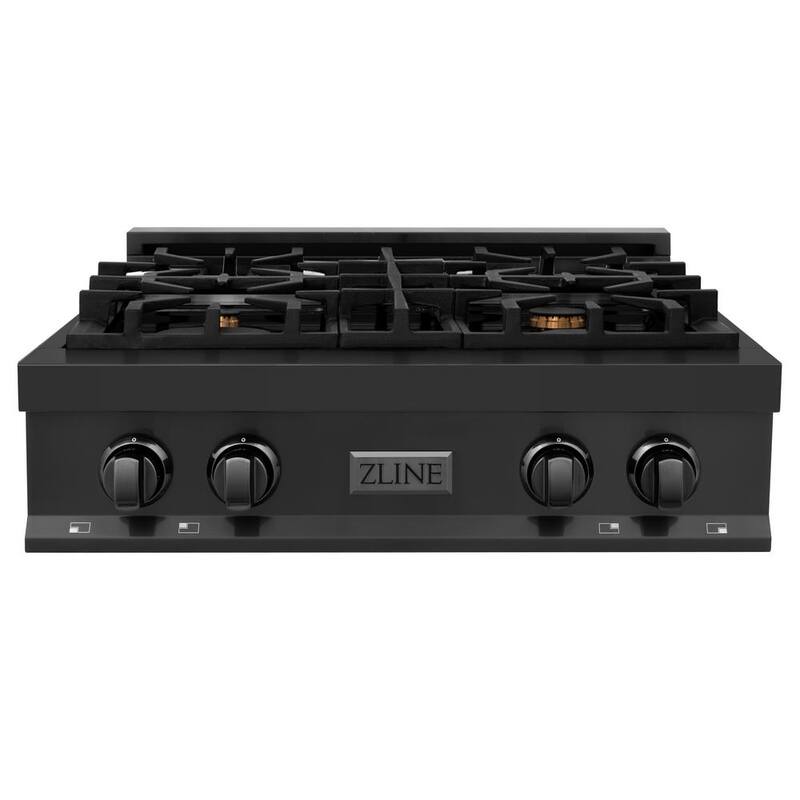 4 Burner Gas Cooktop with Brass Burners in Black Stainless Steel P931998