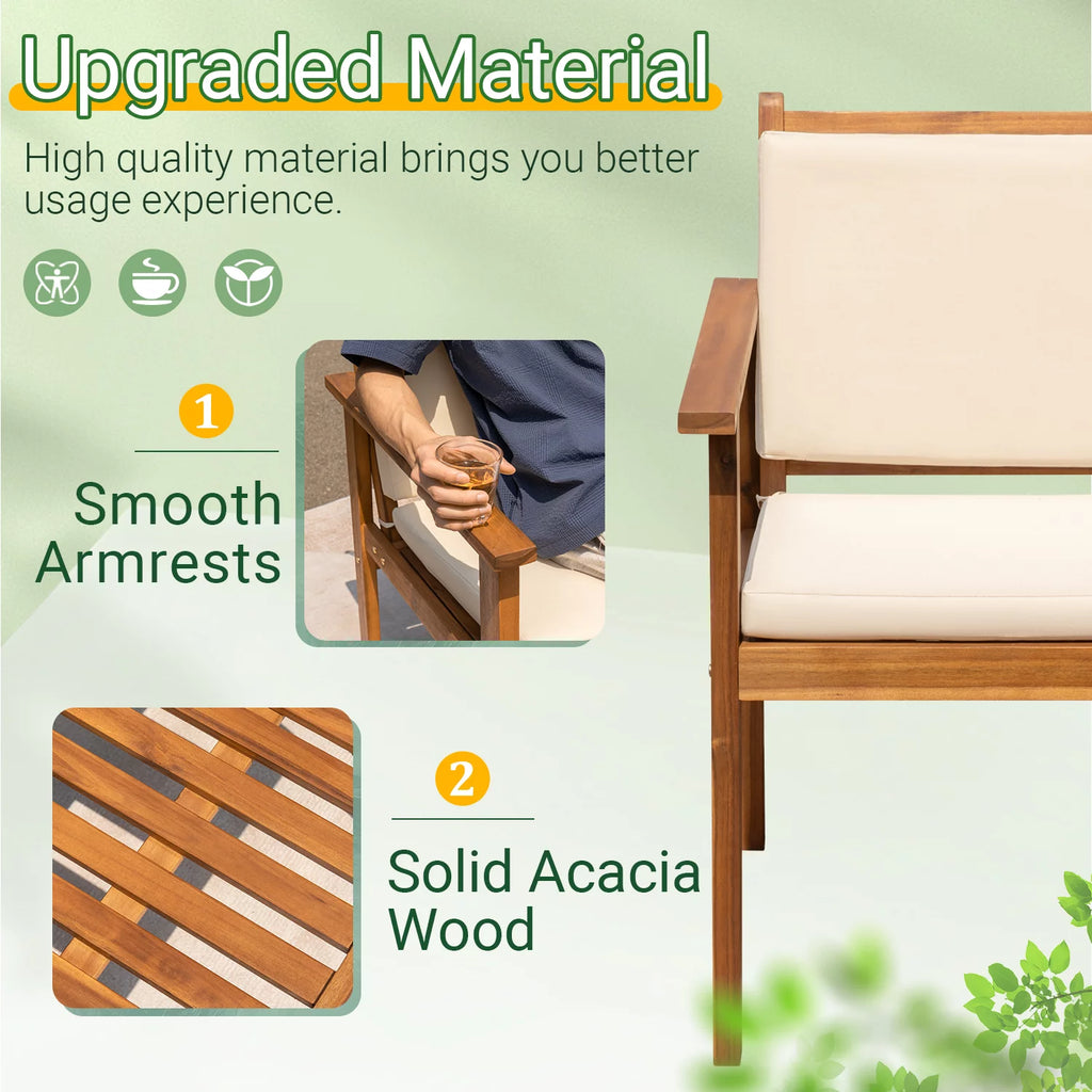 3 Pieces Acacia Patio Conversation Set with Cushions and Side Table T2283