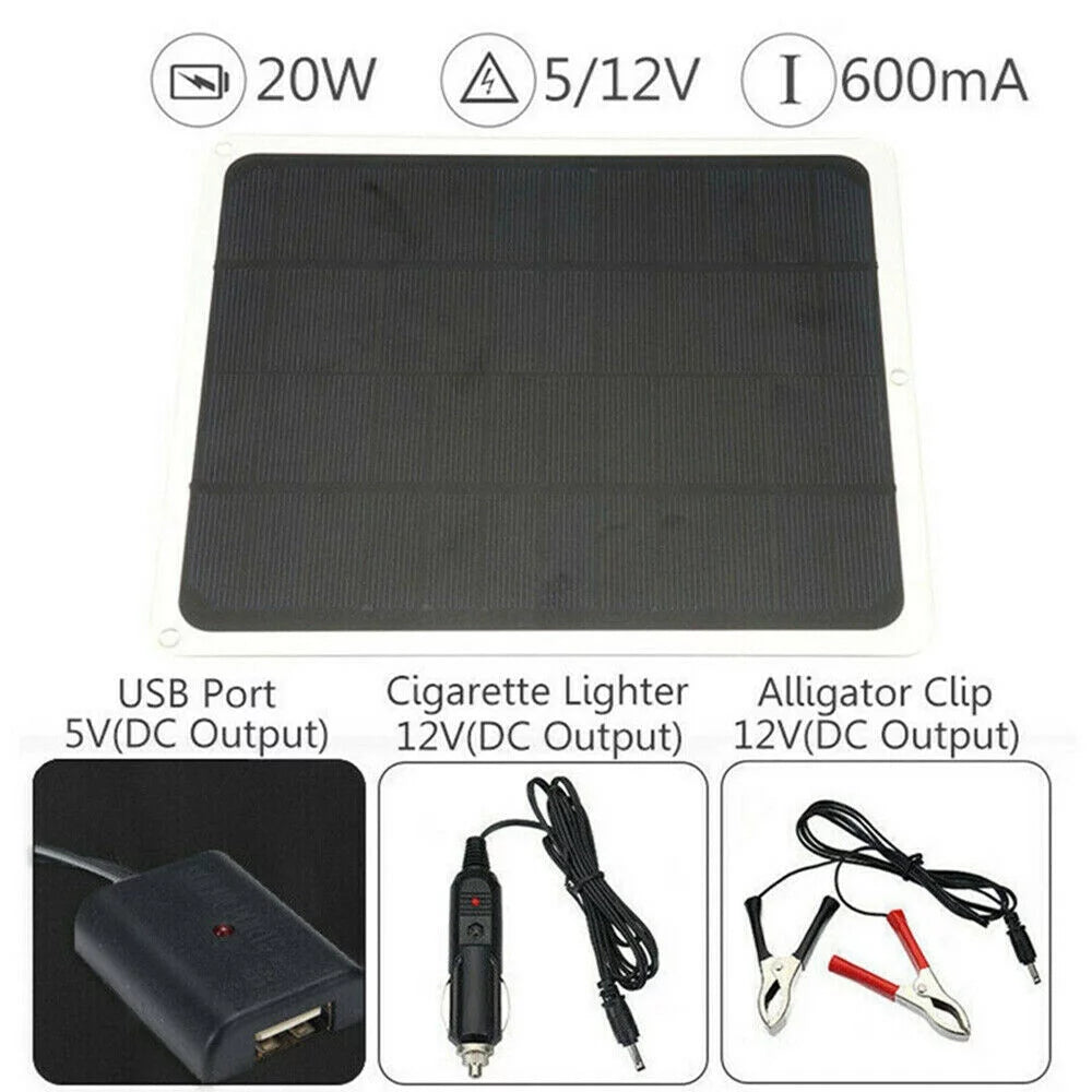20W Solar Panel 12V Battery Charger H68274