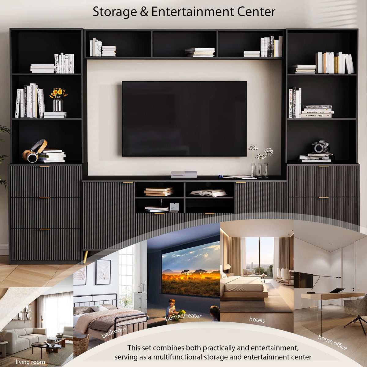 Modern TV Stand with 13 Shelves, 8 Drawers and 2 Cabinets M825
