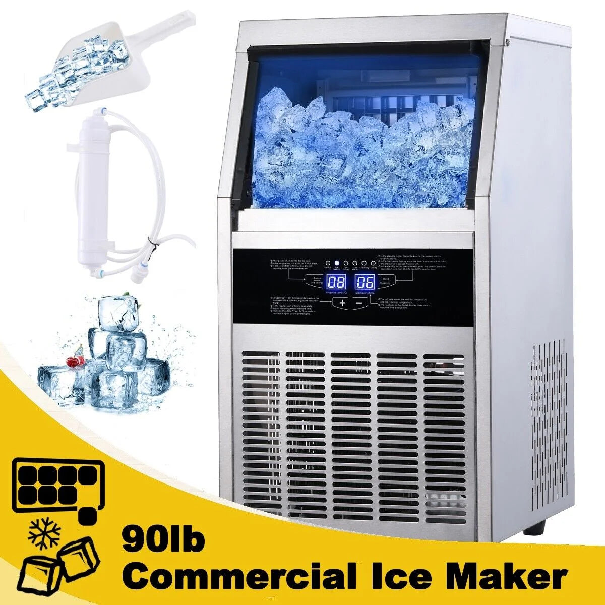Commercial Ice Maker 90lb Stainless Steel Cube Machine X311