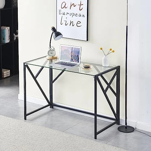Modern Glass Computer Desk with Stainless Steel Frame Z124866