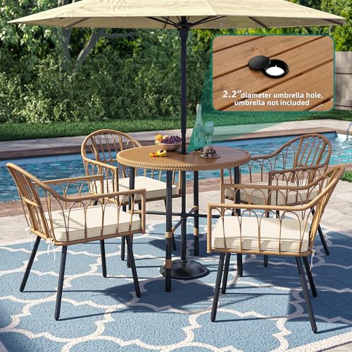 5 Pieces Wicker Patio Dining Table Chair Set with Umbrella Hole E23452
