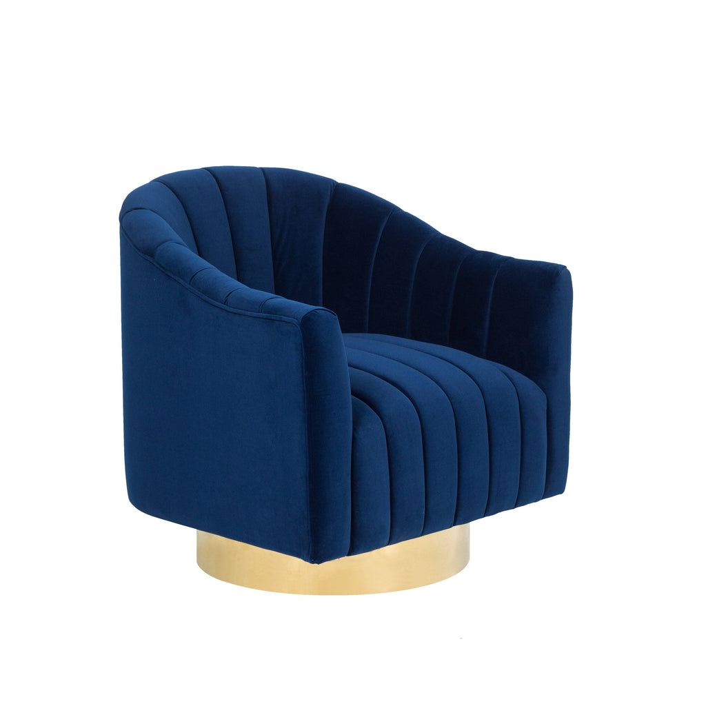Velvet Upholstered Swivel Barrel Chair with Gold Base T57407