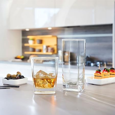 Set of 16 Drinking Glasses 8 Highball & 8 Old Fashioned Q730745