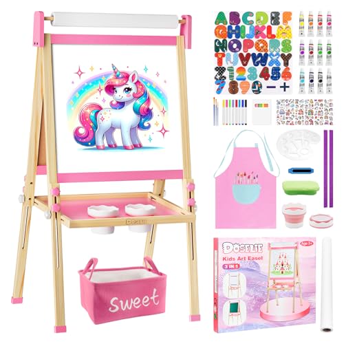 Adjustable Wooden Kids Art Easel with White Board and Chalk Board J30616