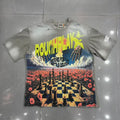 Roughplay Chessboard Poppy Field Skeleton Hands Surreal Distressed Tee