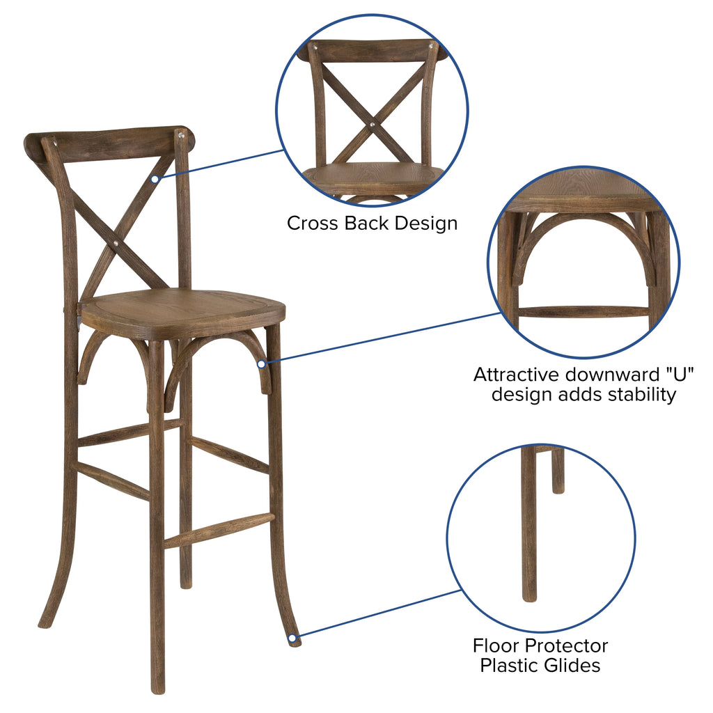Dark Antique Wood Cross Back Barstool W713