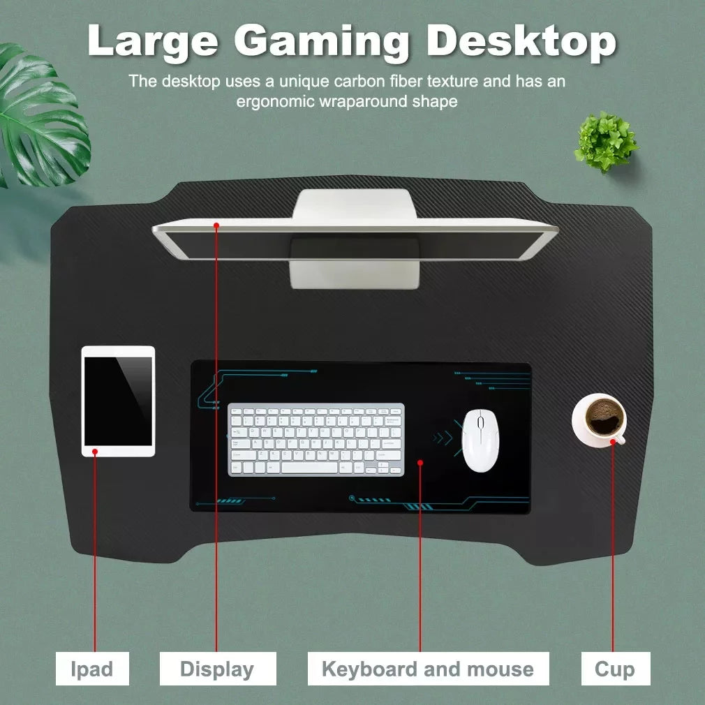 Blue Z Shaped Gaming Desk with Headphone Hook U6656