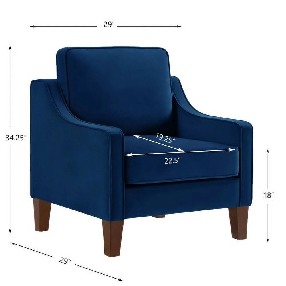 Navy Velvet Upholstered Armchair with Wooden Legs J474690