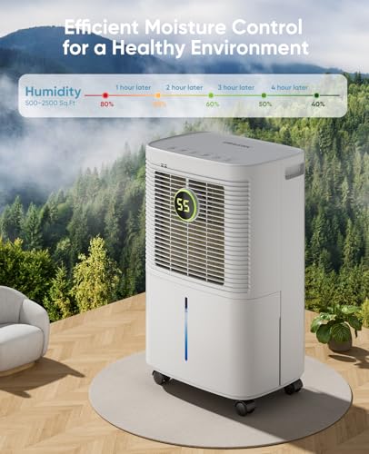 34 Pint Dehumidifier with Drain Hose, White V7143