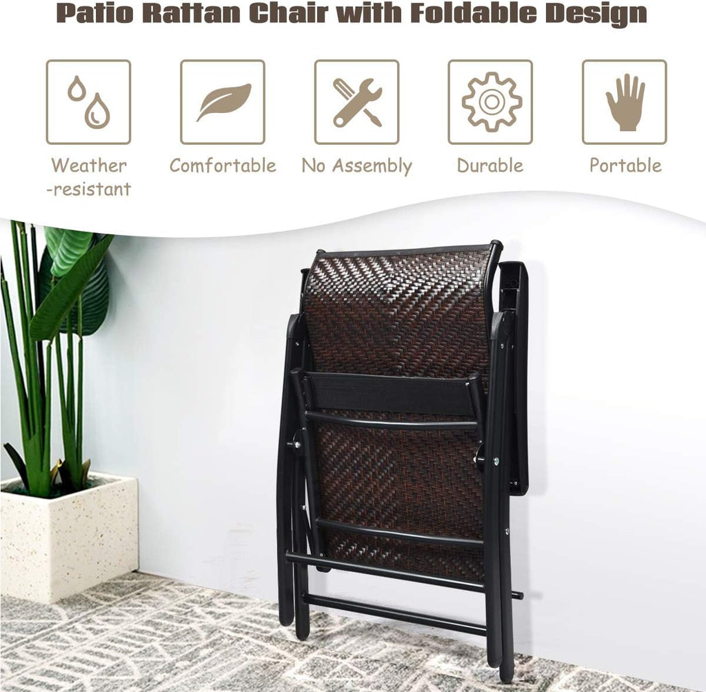 2 Piece Rattan Folding Reclining Chair with Adjustable Backrest M20759