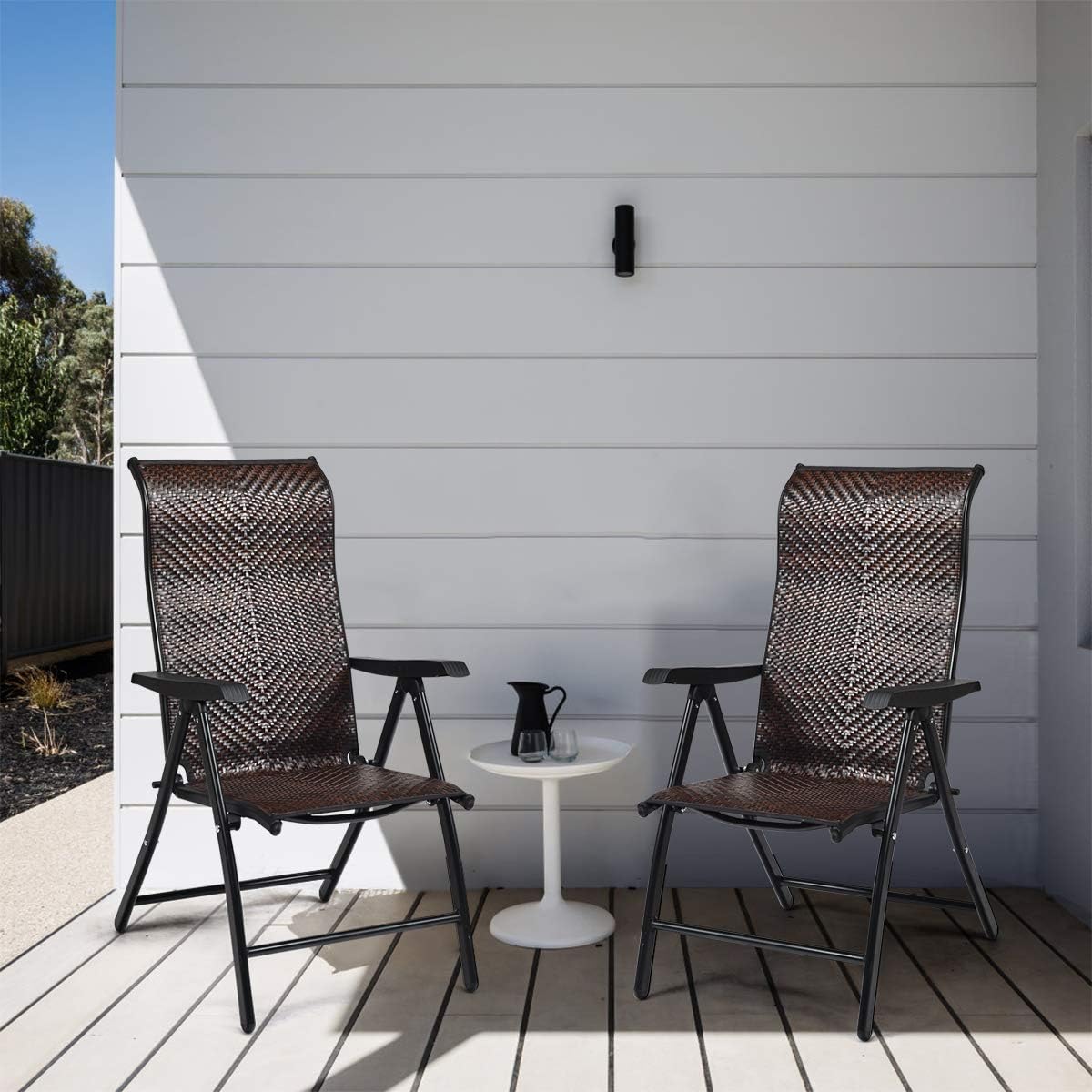 2 Piece Rattan Folding Reclining Chair with Adjustable Backrest M20759