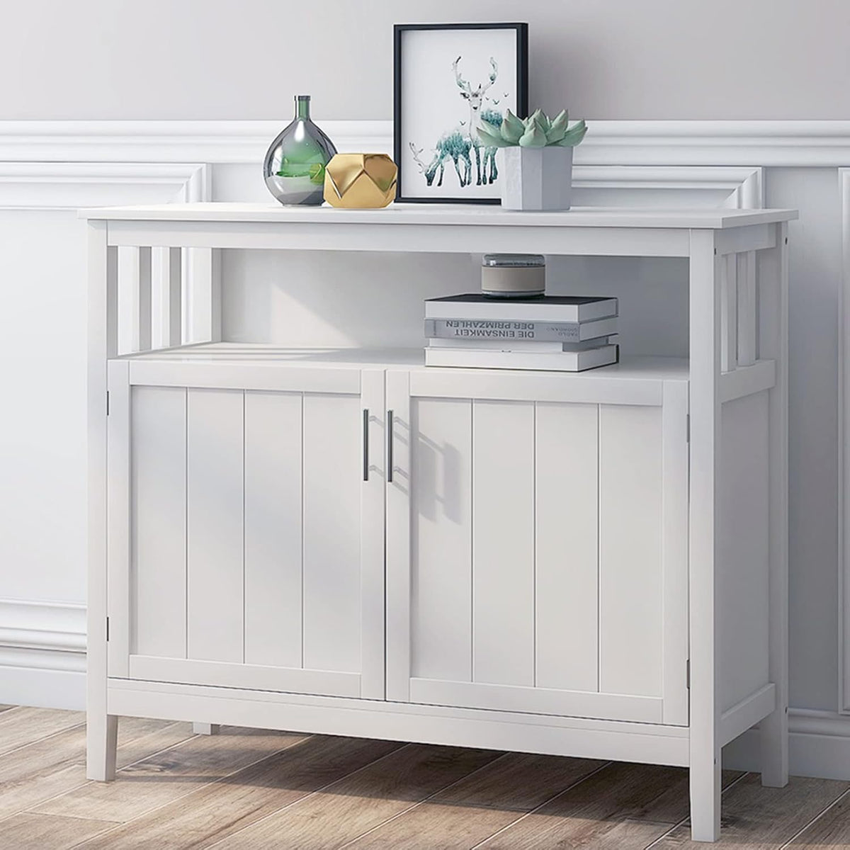 White Buffet Cabinet with 2 Doors and Adjustable Shelf I5621