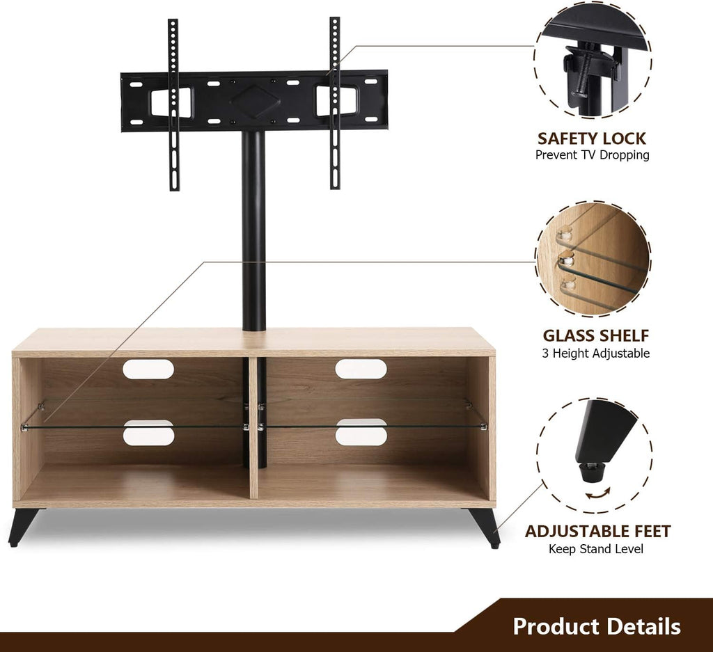 Rolling Wood Corner TV Console Stand with Wheels and Cabinets for up to 60 inch TVs, Walnut G9304