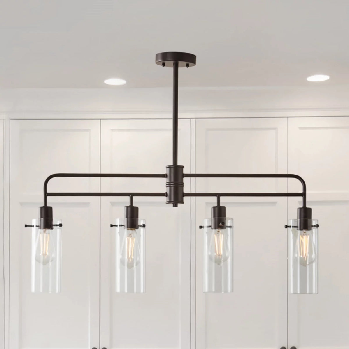 Bronze Metal Clear Glass 4-Light Island Pendant Light H17373