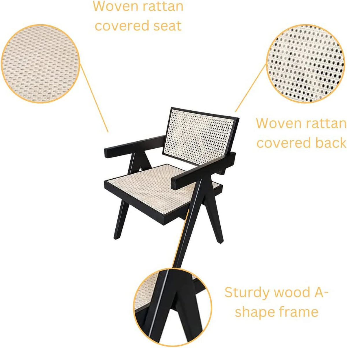 Black Rattan Cane Dining Chair with Mesh Back and Arms Y8143