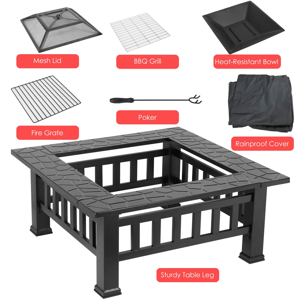 Steel 32'' Square Wood Burning Fire Pit G3736