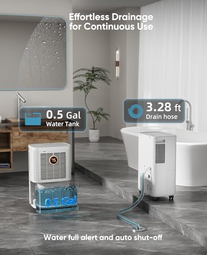 34 Pint Dehumidifier with Drain Hose, White V7143