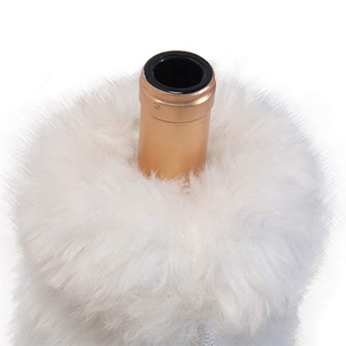 White Faux Fur Drawstring Wine Bottle Cover Bag M6018
