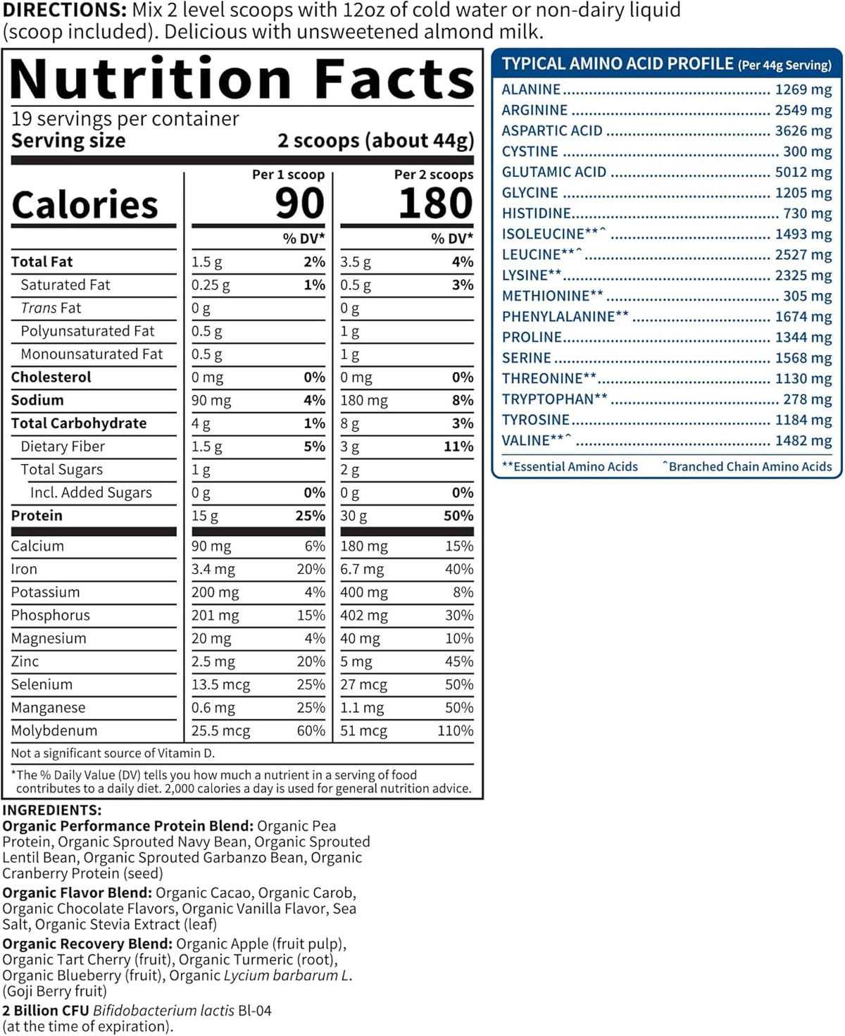 Organic Vegan Chocolate Plant Protein Powder, 19 Servings Pack of 2 U560818
