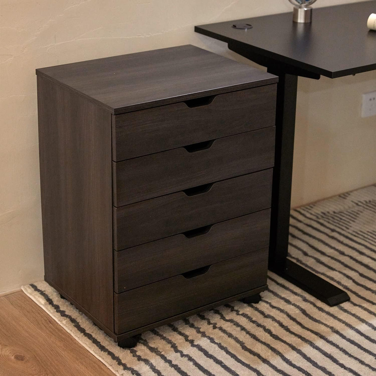 White 5 Drawer File Cabinet with Casters J2911