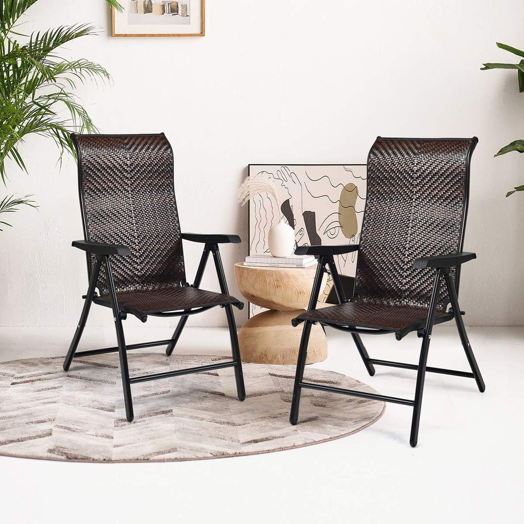 2 Piece Rattan Folding Reclining Chair with Adjustable Backrest M20759
