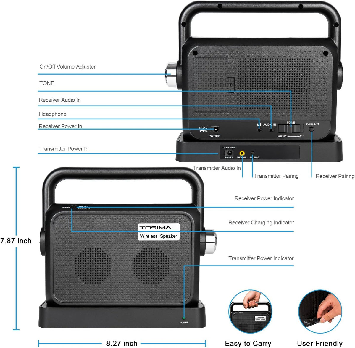 Portable Wireless TV Speakers with Headset Jack A786540