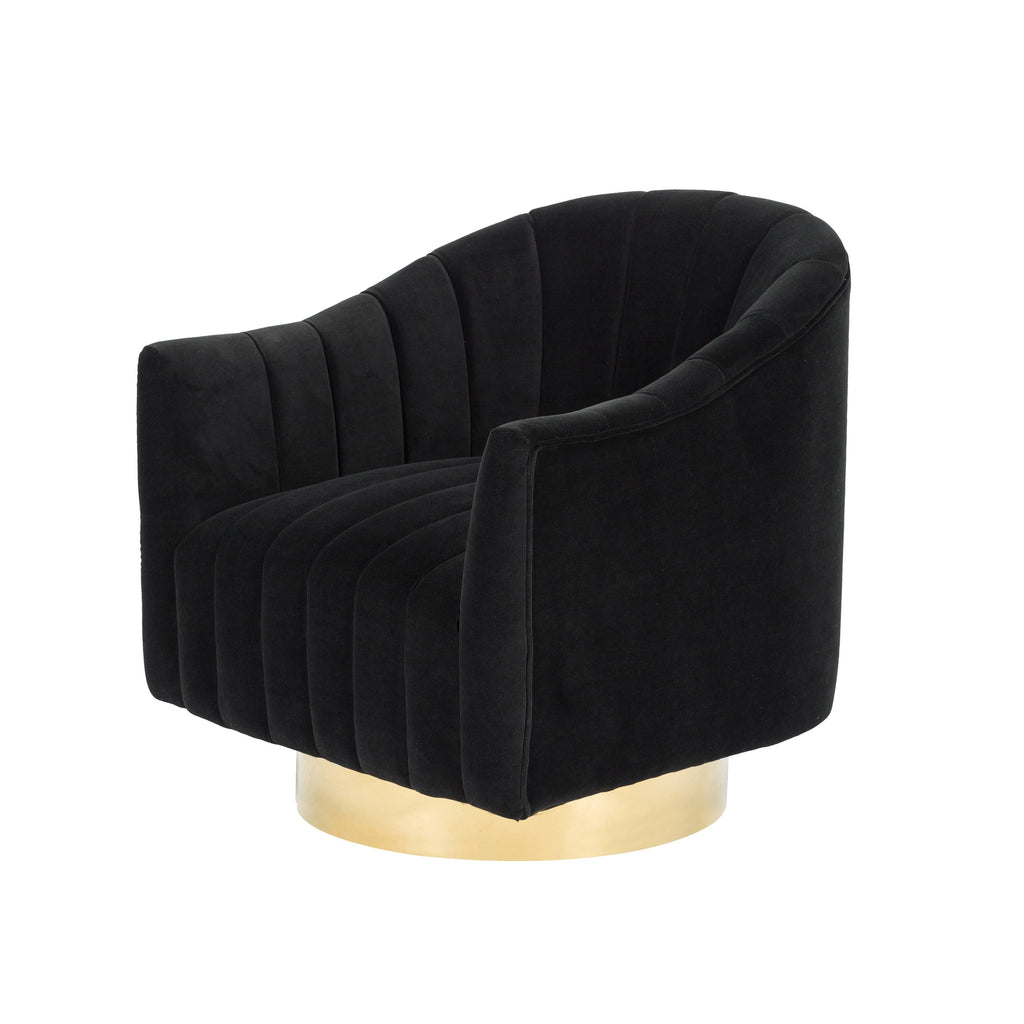 Velvet Upholstered Swivel Barrel Chair with Gold Base T57407