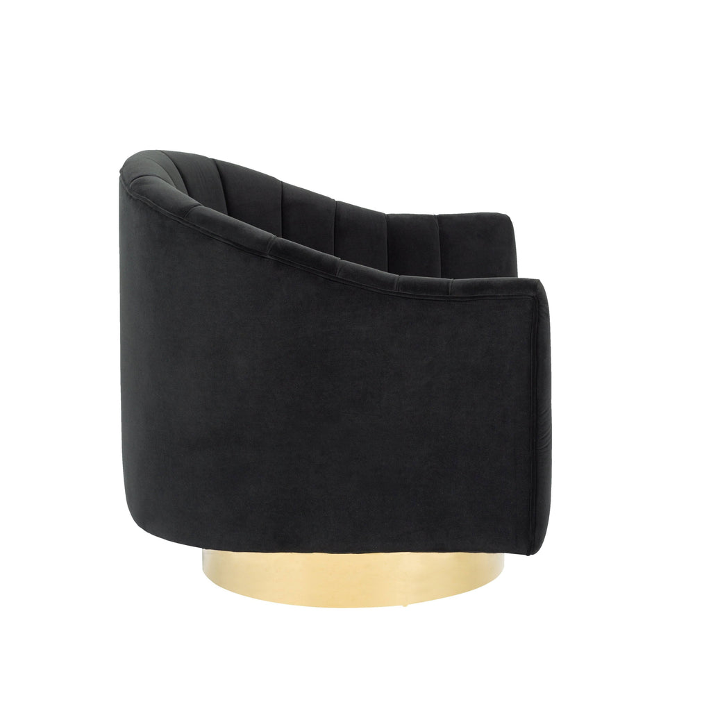 Velvet Upholstered Swivel Barrel Chair with Gold Base T57407
