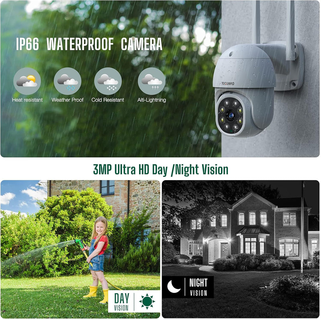 Wireless Security Camera Outdoor with 1TB Hard Drive, 3MP Night Vision, Two-Way Audio, IP66 Waterproof Y94003